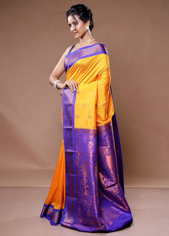 Orange Kanjivaram Silk Saree With Blouse Piece - Indian Silk House Agencies