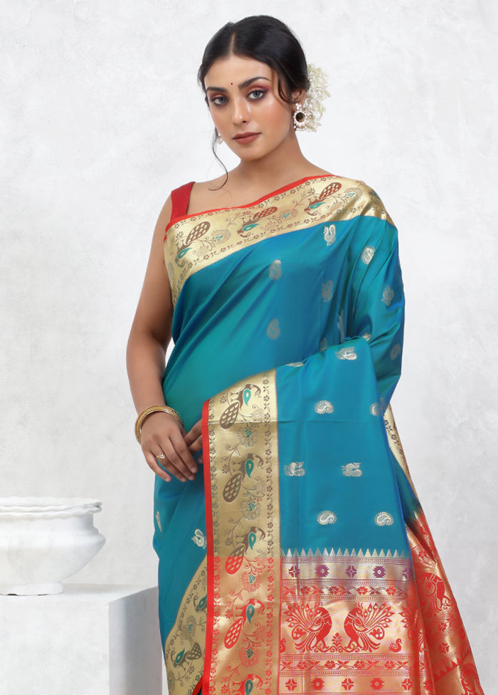 Blue Kanjivaram Silk Saree With Blouse Piece