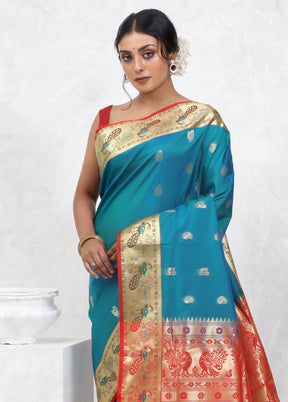 Blue Kanjivaram Silk Saree With Blouse Piece - Indian Silk House Agencies