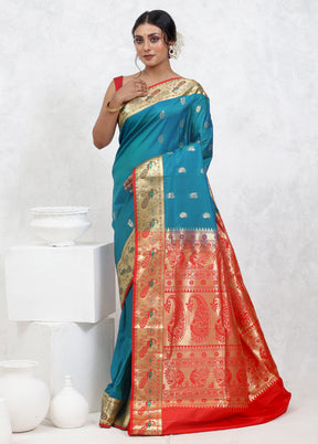 Blue Kanjivaram Silk Saree With Blouse Piece