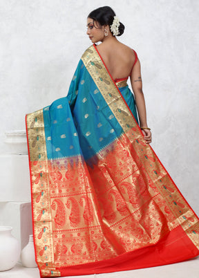 Blue Kanjivaram Silk Saree With Blouse Piece