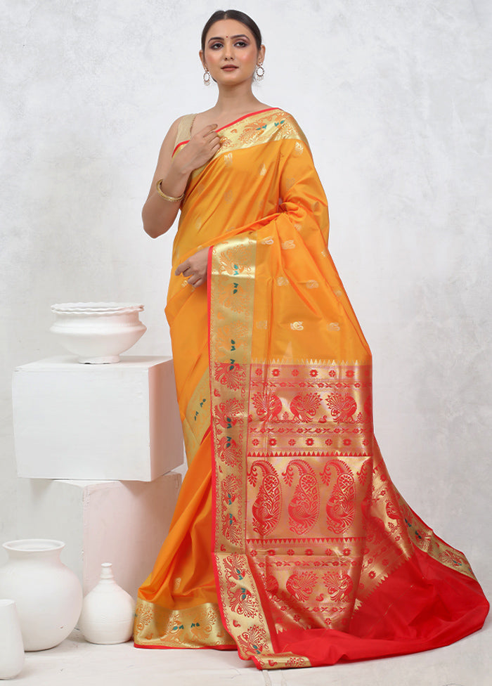 Yellow Kanjivaram Silk Saree With Blouse Piece