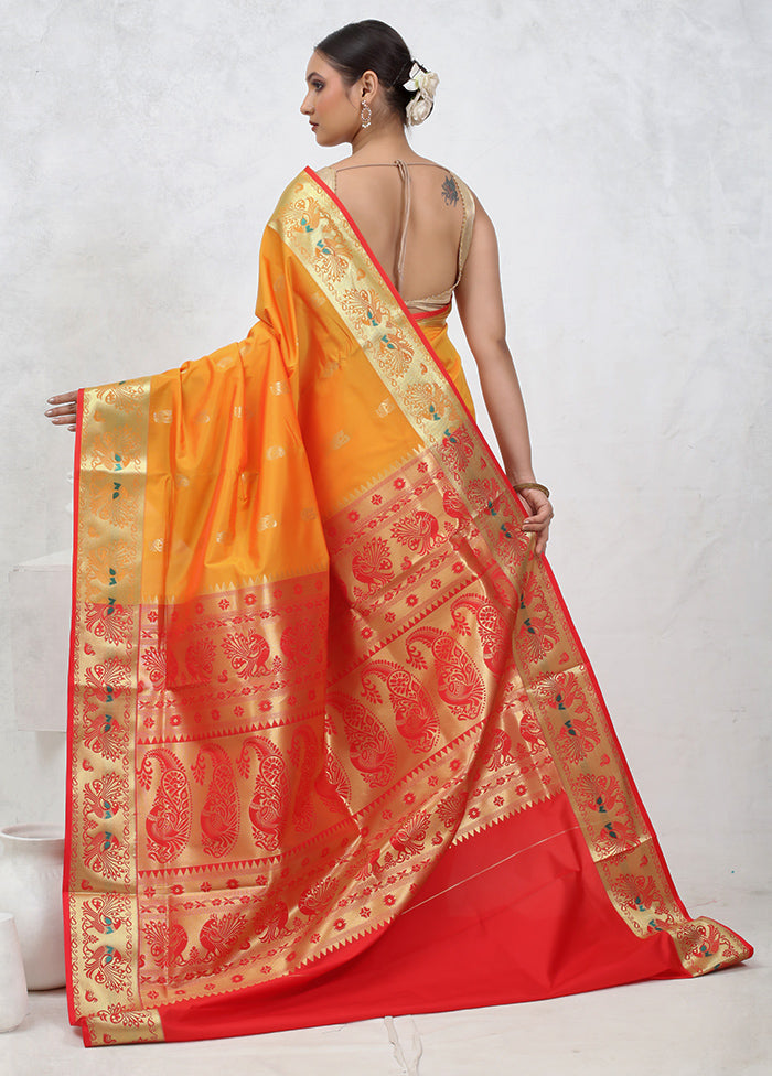 Yellow Kanjivaram Silk Saree With Blouse Piece - Indian Silk House Agencies