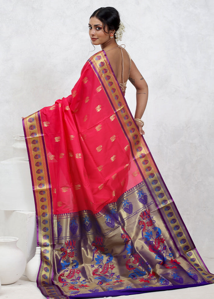 Pink Kanjivaram Silk Saree With Blouse Piece