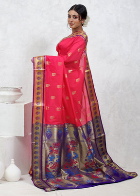 Pink Kanjivaram Silk Saree With Blouse Piece