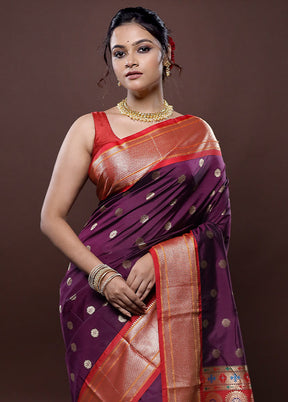 Purple Kanjivaram Silk Saree Without Blouse Piece - Indian Silk House Agencies