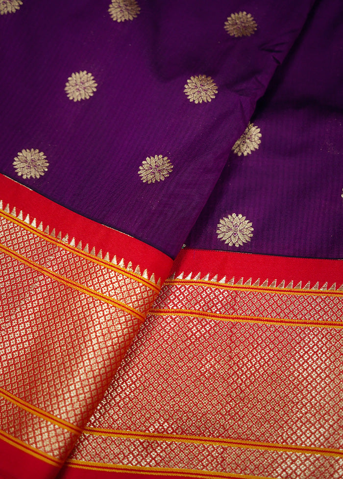 Purple Kanjivaram Silk Saree Without Blouse Piece - Indian Silk House Agencies