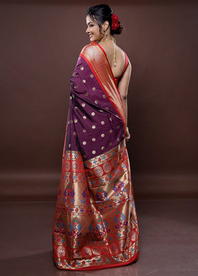 Purple Kanjivaram Silk Saree Without Blouse Piece - Indian Silk House Agencies