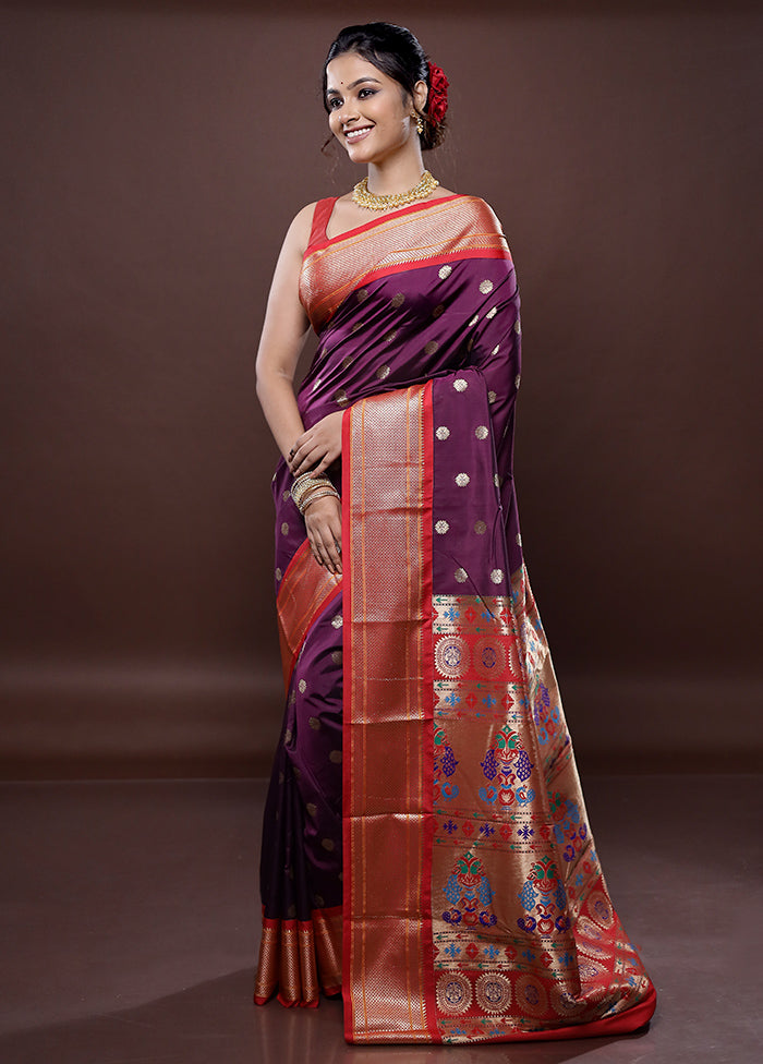 Purple Kanjivaram Silk Saree Without Blouse Piece - Indian Silk House Agencies