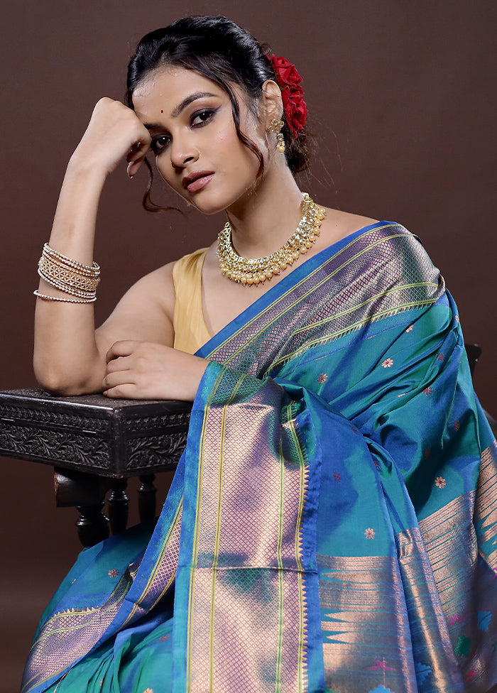 Blue Kanjivaram Silk Saree Without Blouse Piece - Indian Silk House Agencies