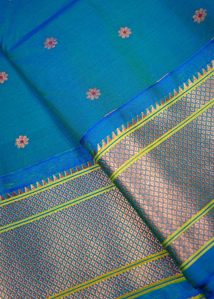 Blue Kanjivaram Silk Saree Without Blouse Piece - Indian Silk House Agencies