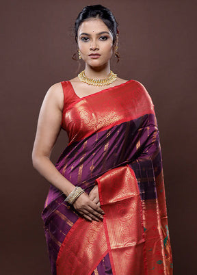 Purple Kanjivaram Silk Saree Without Blouse Piece - Indian Silk House Agencies