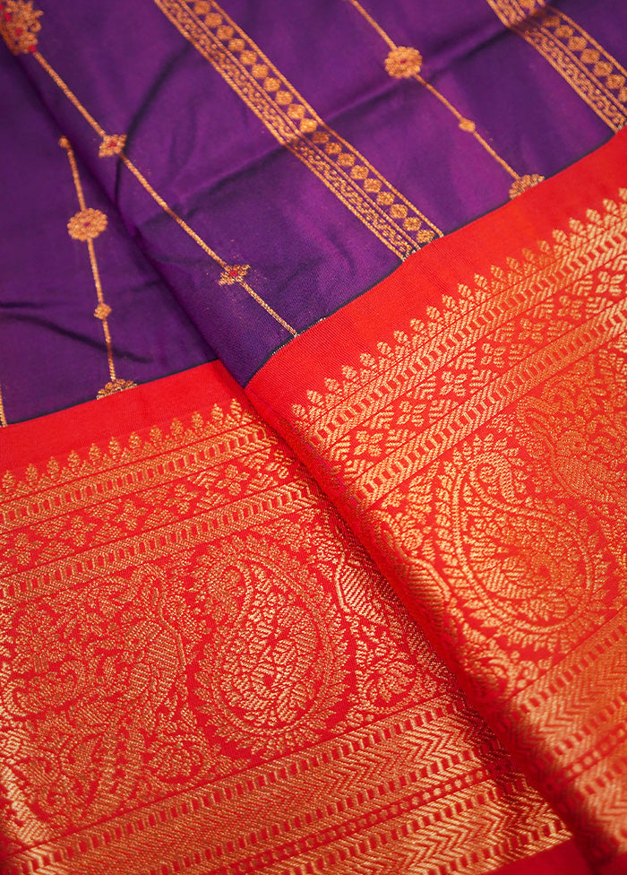 Purple Kanjivaram Silk Saree Without Blouse Piece - Indian Silk House Agencies