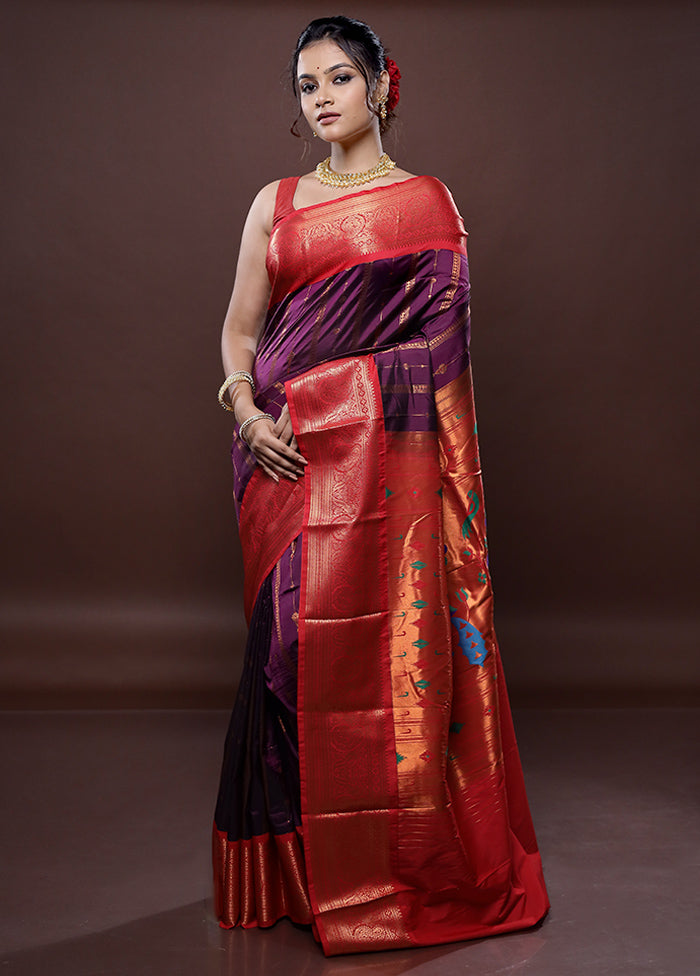 Purple Kanjivaram Silk Saree Without Blouse Piece - Indian Silk House Agencies