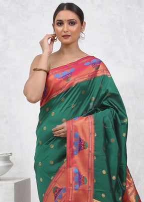 Green Kanjivaram Silk Saree With Blouse Piece