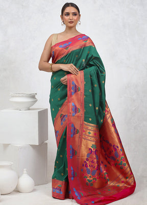 Green Kanjivaram Silk Saree With Blouse Piece