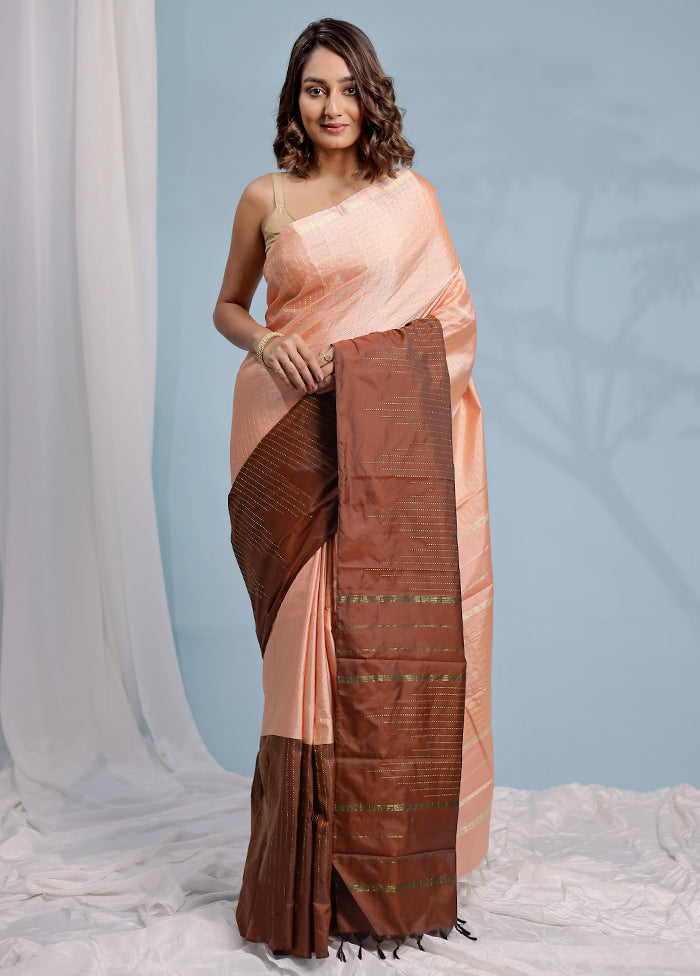 Peach Kanjivaram Silk Saree With Blouse Piece - Indian Silk House Agencies