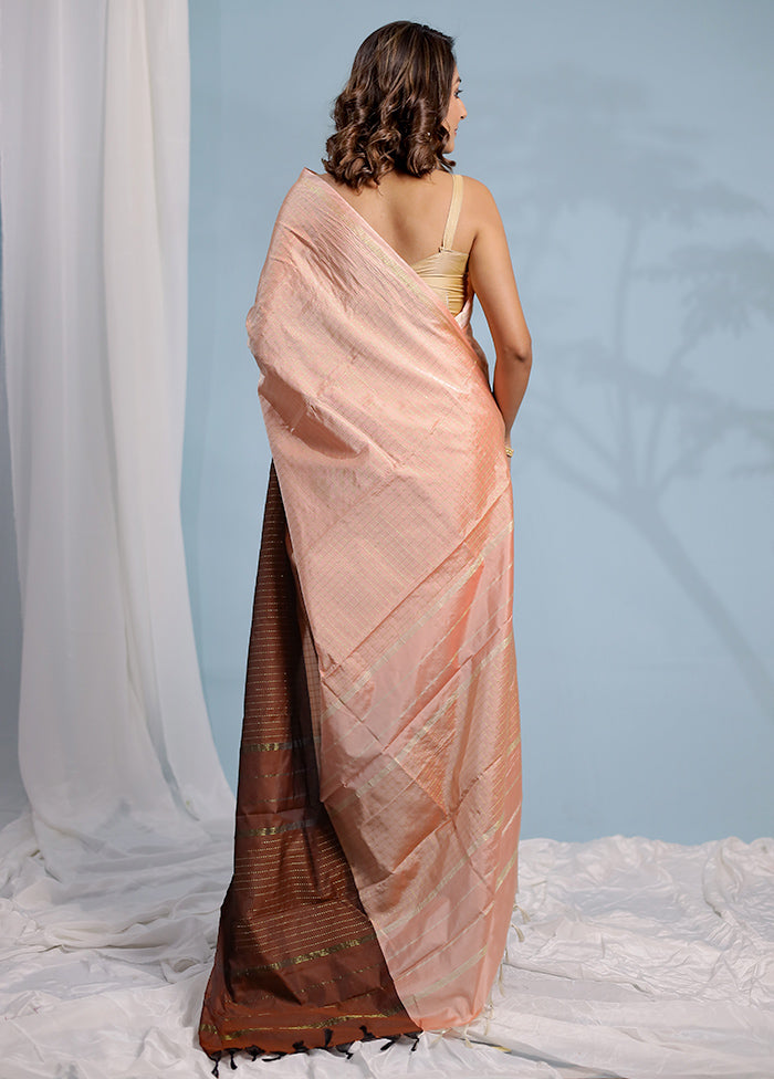 Peach Kanjivaram Silk Saree With Blouse Piece - Indian Silk House Agencies