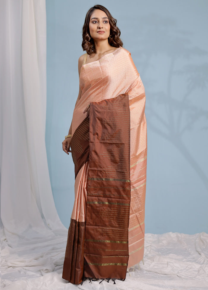 Peach Kanjivaram Silk Saree With Blouse Piece - Indian Silk House Agencies