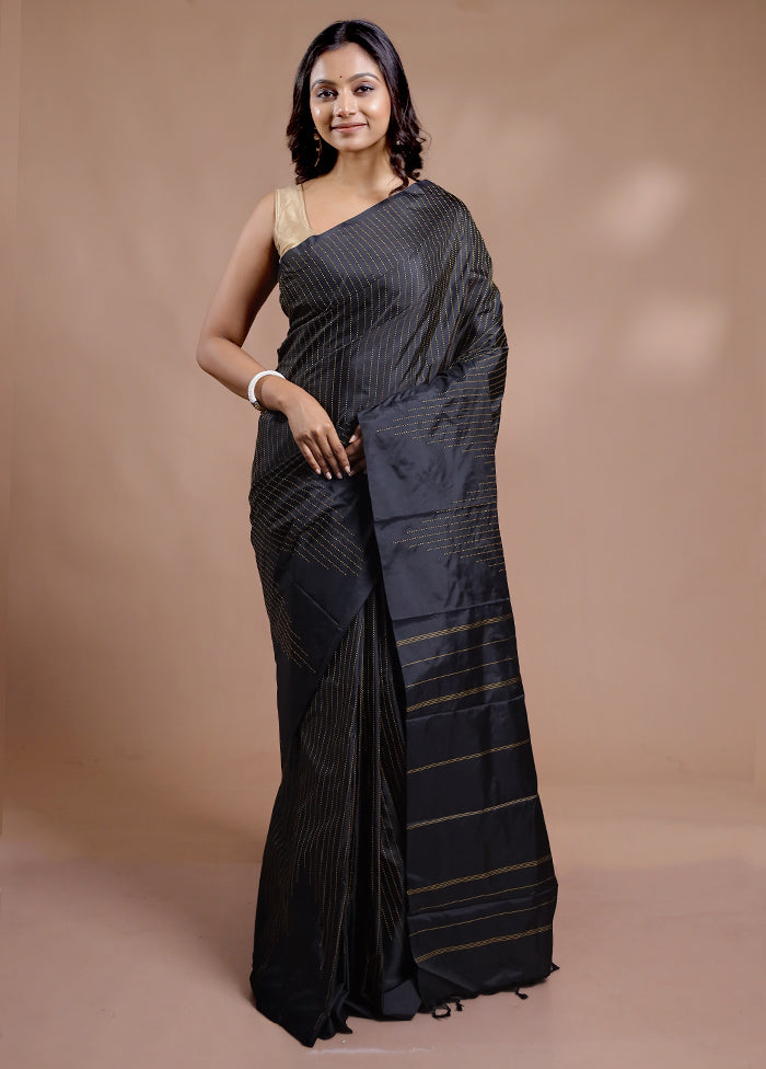 Black Kanjivaram Silk Saree With Blouse Piece - Indian Silk House Agencies