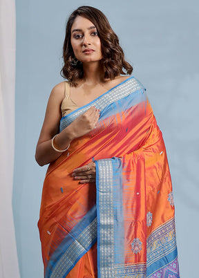 Rust Bomkai Pure Silk Saree With Blouse Piece - Indian Silk House Agencies