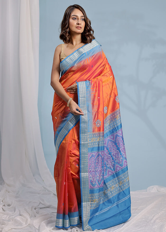 Rust Bomkai Pure Silk Saree With Blouse Piece - Indian Silk House Agencies