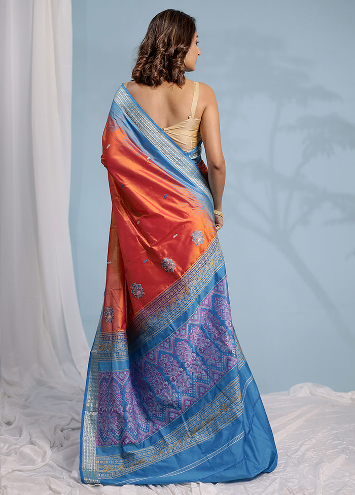 Rust Bomkai Pure Silk Saree With Blouse Piece - Indian Silk House Agencies