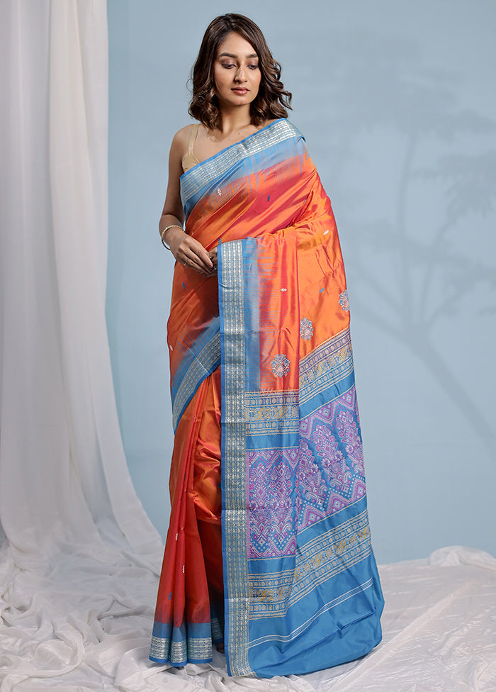 Rust Bomkai Pure Silk Saree With Blouse Piece - Indian Silk House Agencies