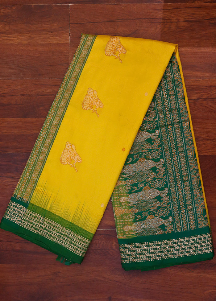 Yellow Handloom Bomkai Pure Silk Saree With Blouse Piece