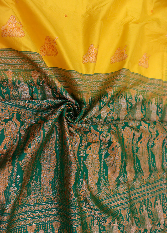 Yellow Handloom Bomkai Pure Silk Saree With Blouse Piece