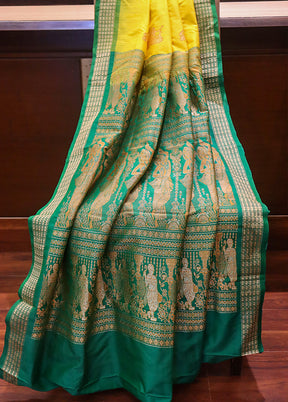 Yellow Handloom Bomkai Pure Silk Saree With Blouse Piece
