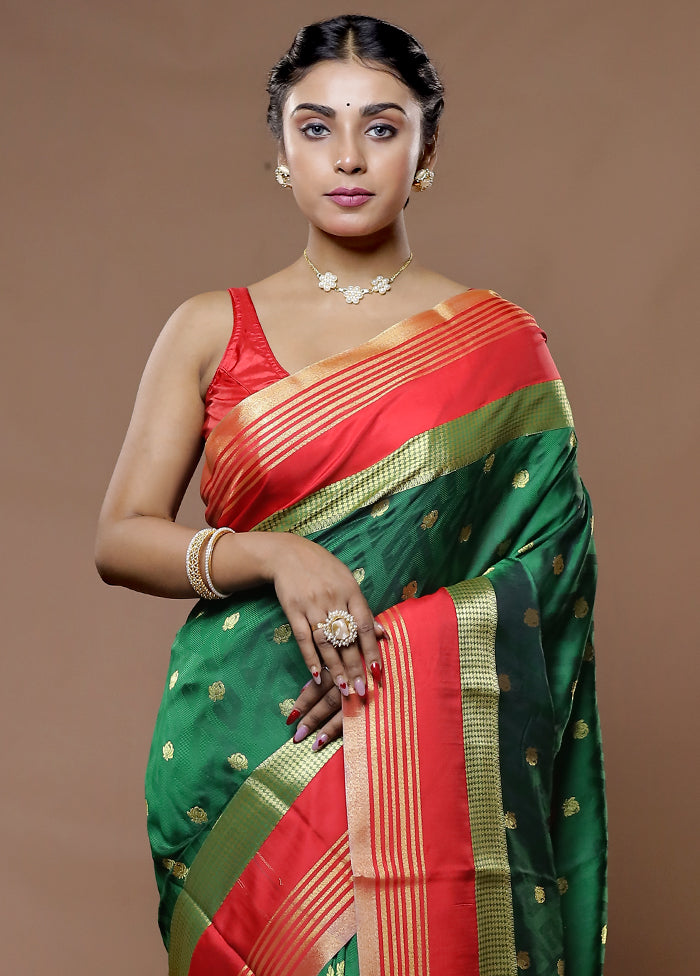 Green Kanjivaram Silk Saree With Blouse Piece - Indian Silk House Agencies