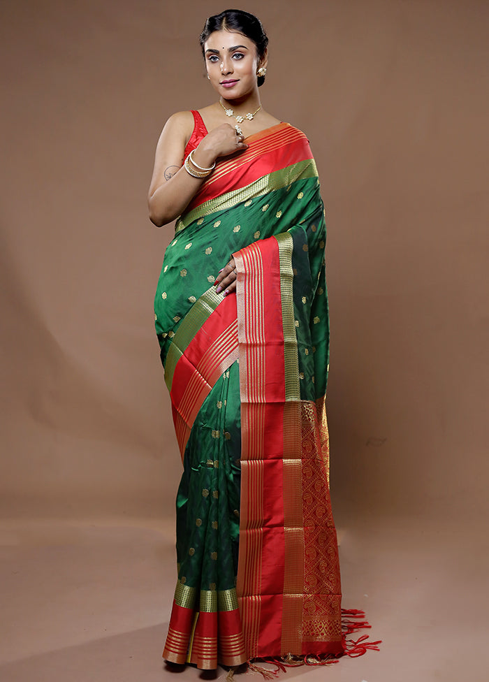 Green Kanjivaram Silk Saree With Blouse Piece - Indian Silk House Agencies