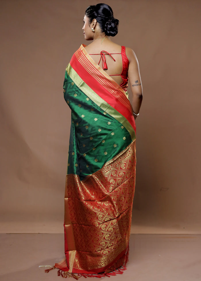 Green Kanjivaram Silk Saree With Blouse Piece - Indian Silk House Agencies