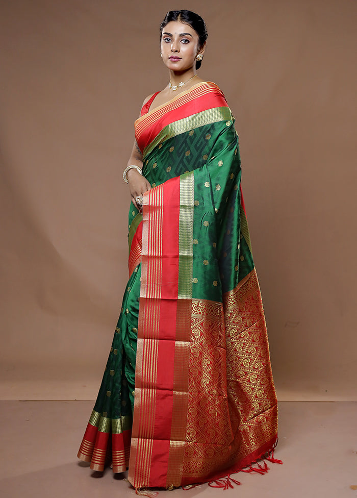 Green Kanjivaram Silk Saree With Blouse Piece - Indian Silk House Agencies