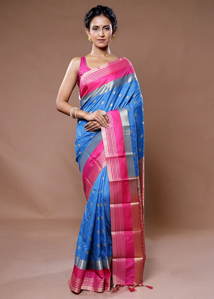 Blue Kanjivaram Silk Saree With Blouse Piece - Indian Silk House Agencies