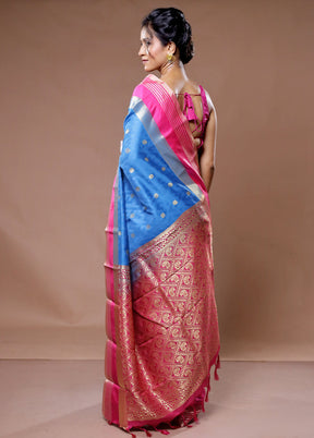 Blue Kanjivaram Silk Saree With Blouse Piece - Indian Silk House Agencies