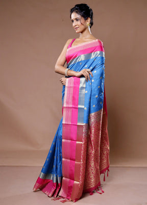 Blue Kanjivaram Silk Saree With Blouse Piece - Indian Silk House Agencies