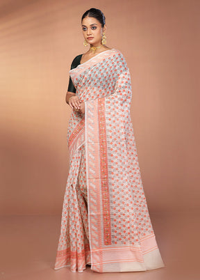 White Cotton Saree With Blouse Piece