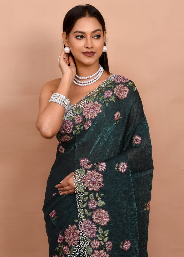 Green Tissue Silk Saree With Blouse Piece - Indian Silk House Agencies