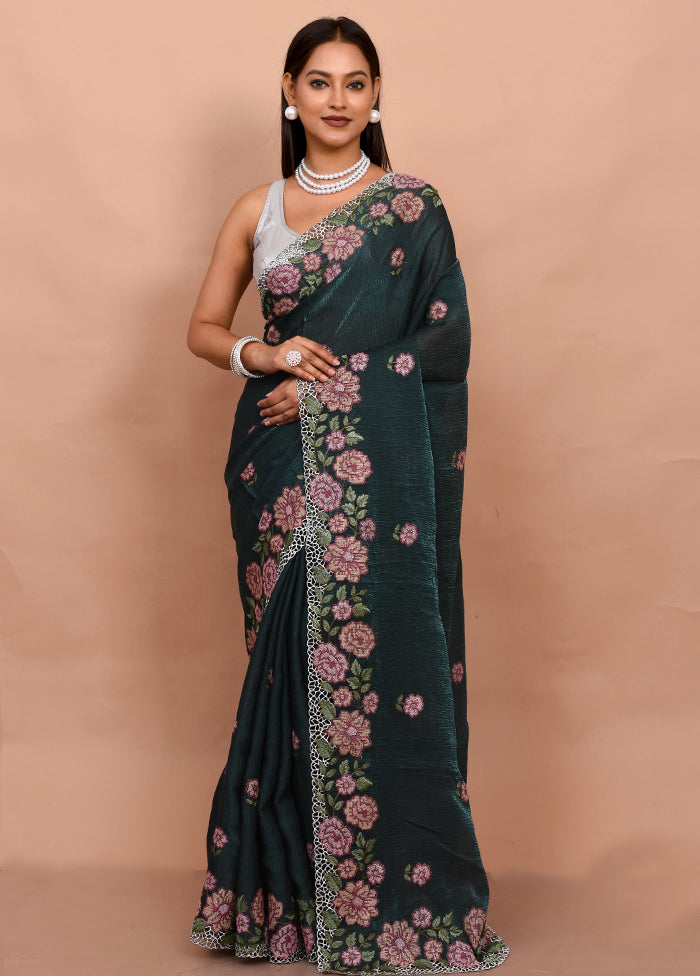 Green Tissue Silk Saree With Blouse Piece - Indian Silk House Agencies