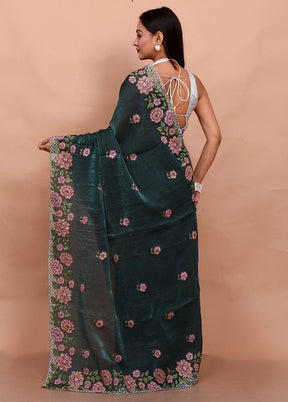 Green Tissue Silk Saree With Blouse Piece - Indian Silk House Agencies