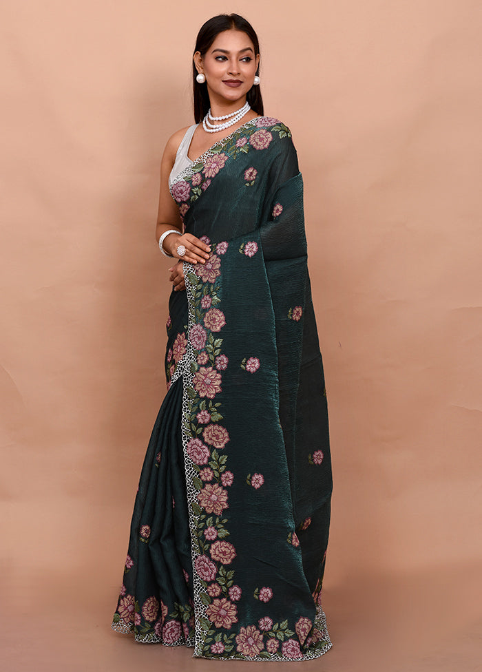 Green Tissue Silk Saree With Blouse Piece - Indian Silk House Agencies