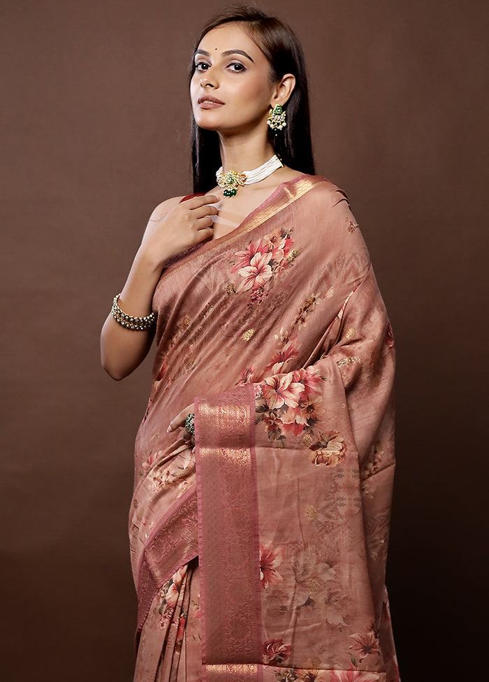 Brown Dupion Silk Saree With Blouse Piece