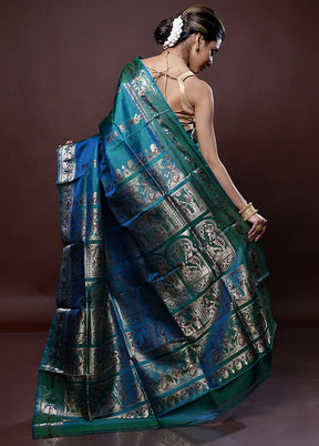 Green Baluchari Pure Silk Saree Without Blouse Piece - Indian Silk House Agencies