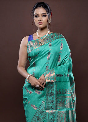 Green Baluchari Pure Silk Saree Without Blouse Piece - Indian Silk House Agencies