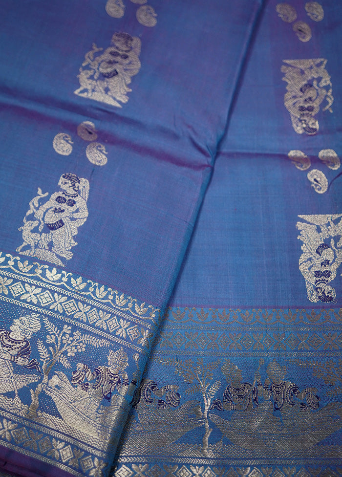 Blue Baluchari Pure Silk Saree With Blouse Piece - Indian Silk House Agencies