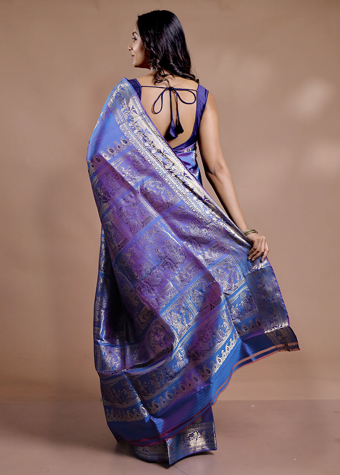 Blue Baluchari Pure Silk Saree With Blouse Piece - Indian Silk House Agencies