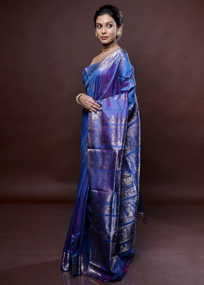 Blue Baluchari Pure Silk Saree Without Blouse Piece - Indian Silk House Agencies