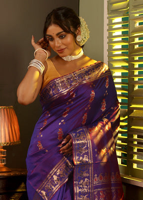 Purple Baluchari Pure Silk Saree With Blouse Piece - Indian Silk House Agencies